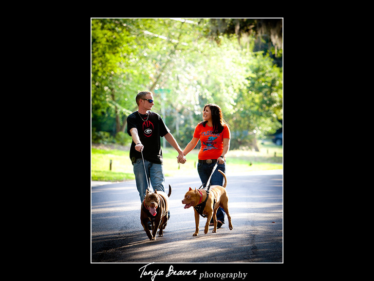 Engagement Pictures with Dogs; Jacksonville Engagement Photos; Jacksonville Engagement Photos with Dogs; Tonya Beaver Photography; Florida Georgia Engagement Photos; Engagement Photos with Pitbulls Pitbulls & Engagement Photos;