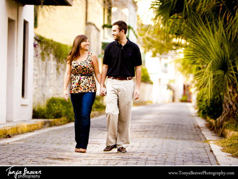 St. Augustine Engagement Photos; St. George Street Engagement Photos; Tonya Beaver Photography; St. George Street Engagement Pictures; 