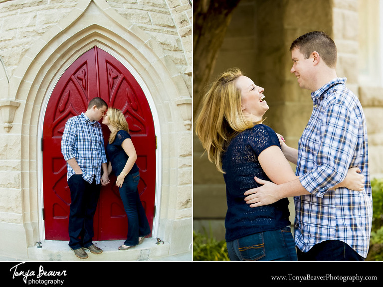 FIRST PRESBYTERIAN CHURCH ENGAGEMENT PHOTOS; DOWNTOWN JACKSONVILLE ENGAGEMENT PHOTOS; TONYA BEAVER PHOTOGRAPHY; 
