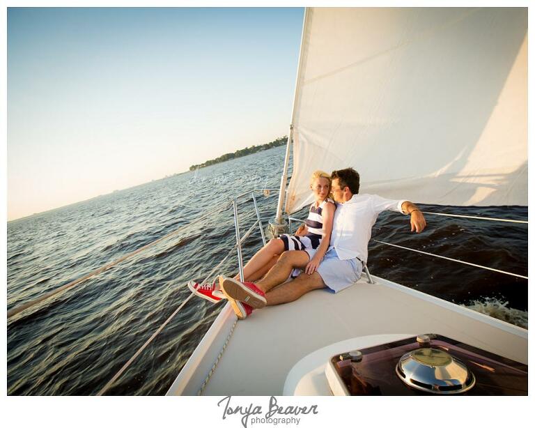 Sunset Sailing Engagement Photos; Sailing Engagement Photos; Western Carolina Sailing Club Engagement Photos; Jacksonville Sailing Engagement Photos; Tonya Beaver Photography; 