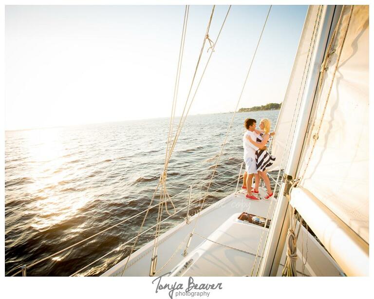 Sunset Sailing Engagement Photos; Sailing Engagement Photos; Western Carolina Sailing Club Engagement Photos; Jacksonville Sailing Engagement Photos; Tonya Beaver Photography; 