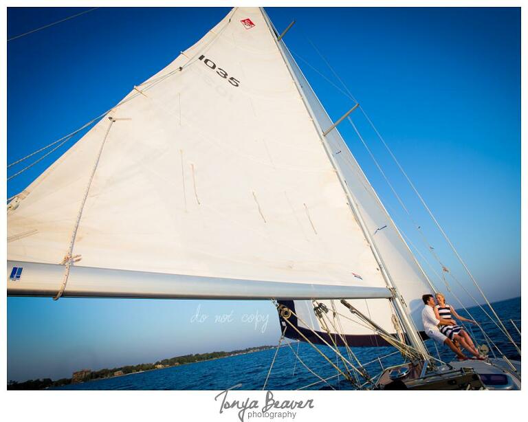 Sunset Sailing Engagement Photos; Sailing Engagement Photos; Western Carolina Sailing Club Engagement Photos; Jacksonville Sailing Engagement Photos; Tonya Beaver Photography; 