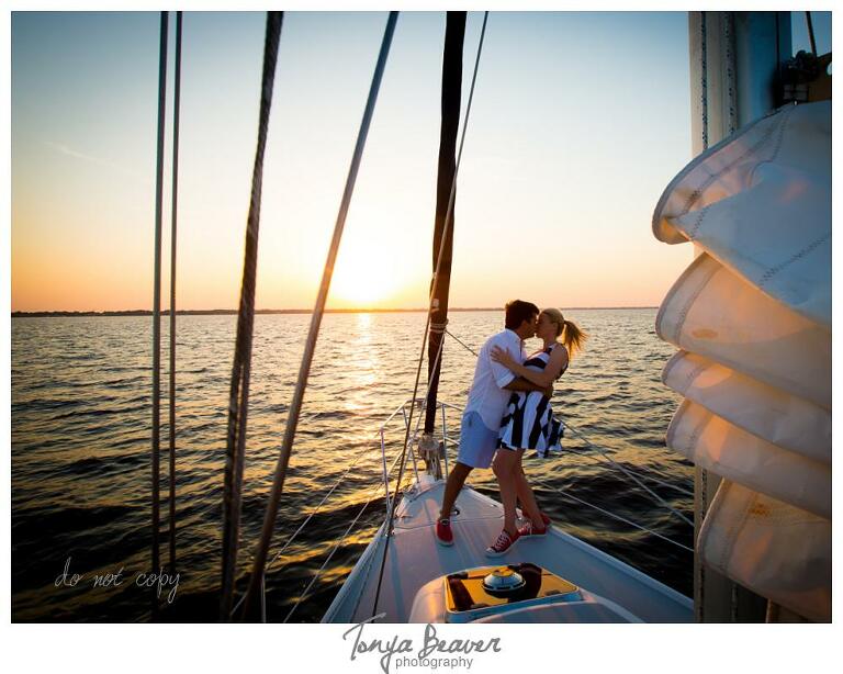 Sunset Sailing Engagement Photos; Sailing Engagement Photos; Western Carolina Sailing Club Engagement Photos; Jacksonville Sailing Engagement Photos; Tonya Beaver Photography; 