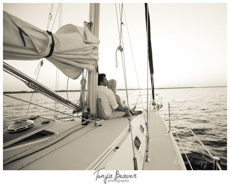 Sunset Sailing Engagement Photos; Sailing Engagement Photos; Western Carolina Sailing Club Engagement Photos; Jacksonville Sailing Engagement Photos; Tonya Beaver Photography; 