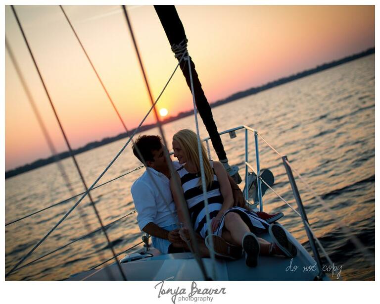 Sunset Sailing Engagement Photos; Sailing Engagement Photos; Western Carolina Sailing Club Engagement Photos; Jacksonville Sailing Engagement Photos; Tonya Beaver Photography; 