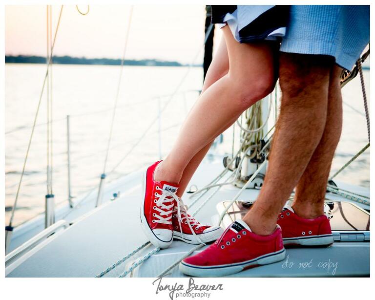Sunset Sailing Engagement Photos; Sailing Engagement Photos; Western Carolina Sailing Club Engagement Photos; Jacksonville Sailing Engagement Photos; Tonya Beaver Photography; 