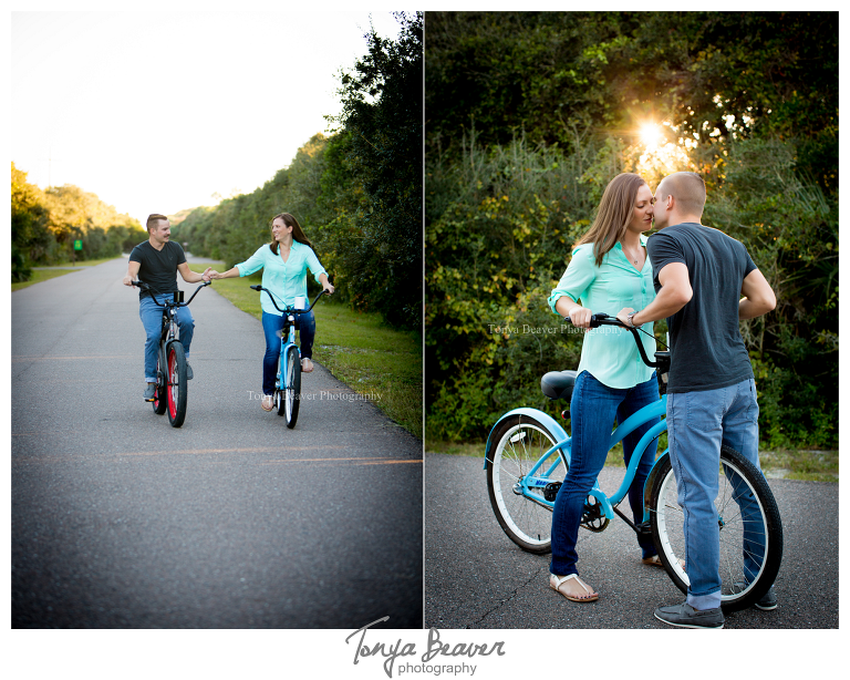 Hanna Park Engagement Photos by Tonya Beaver Photography; Kathryn Abbey Hanna Park Engagement Photos by Tonya Beaver Photography;  Tonya Beaver Photography; Engagement Pictures With Bikes; 
