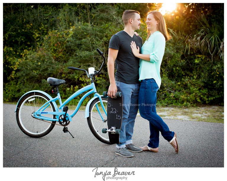 Hanna Park Engagement Photos by Tonya Beaver Photography; Kathryn Abbey Hanna Park Engagement Photos by Tonya Beaver Photography;  Tonya Beaver Photography; Engagement Pictures With Bikes; 